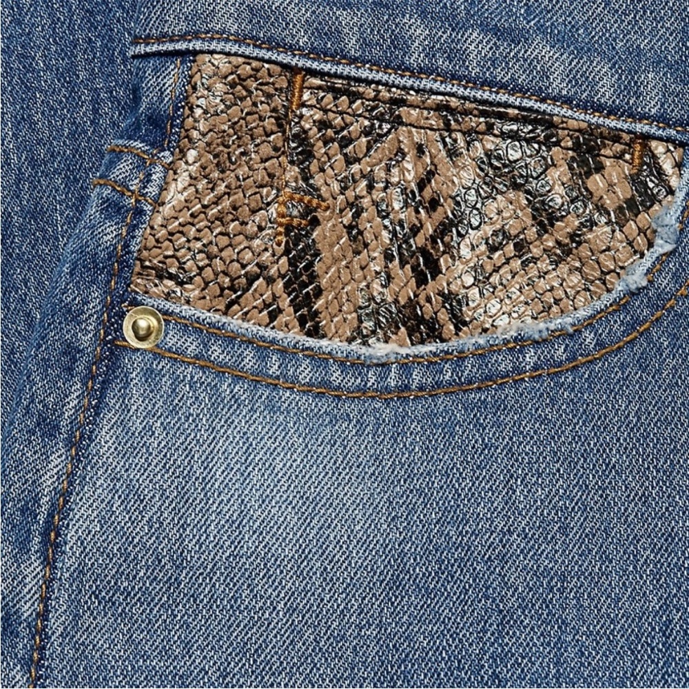 Nwot Frame Le High Straight Python-Print Leather … - image 3